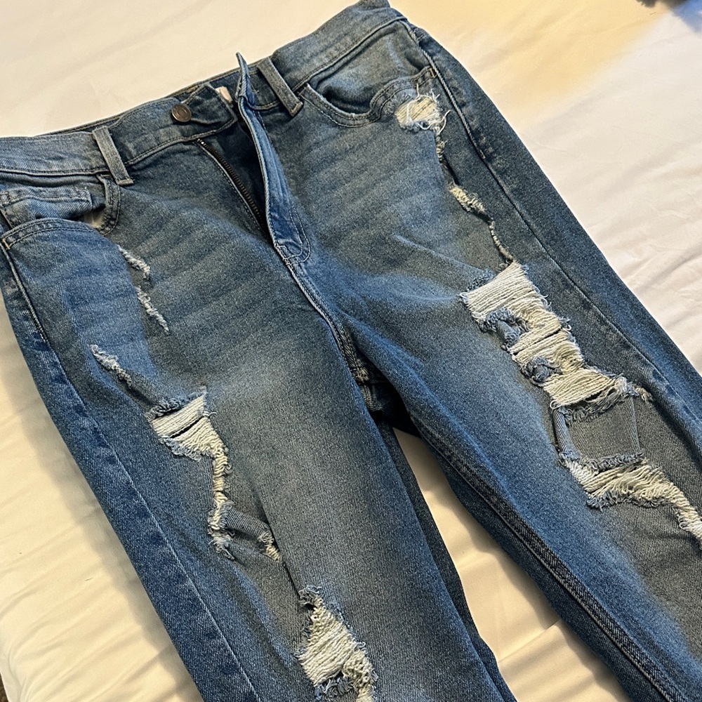 Cello Straight/skinny Blue Jeans Distressed